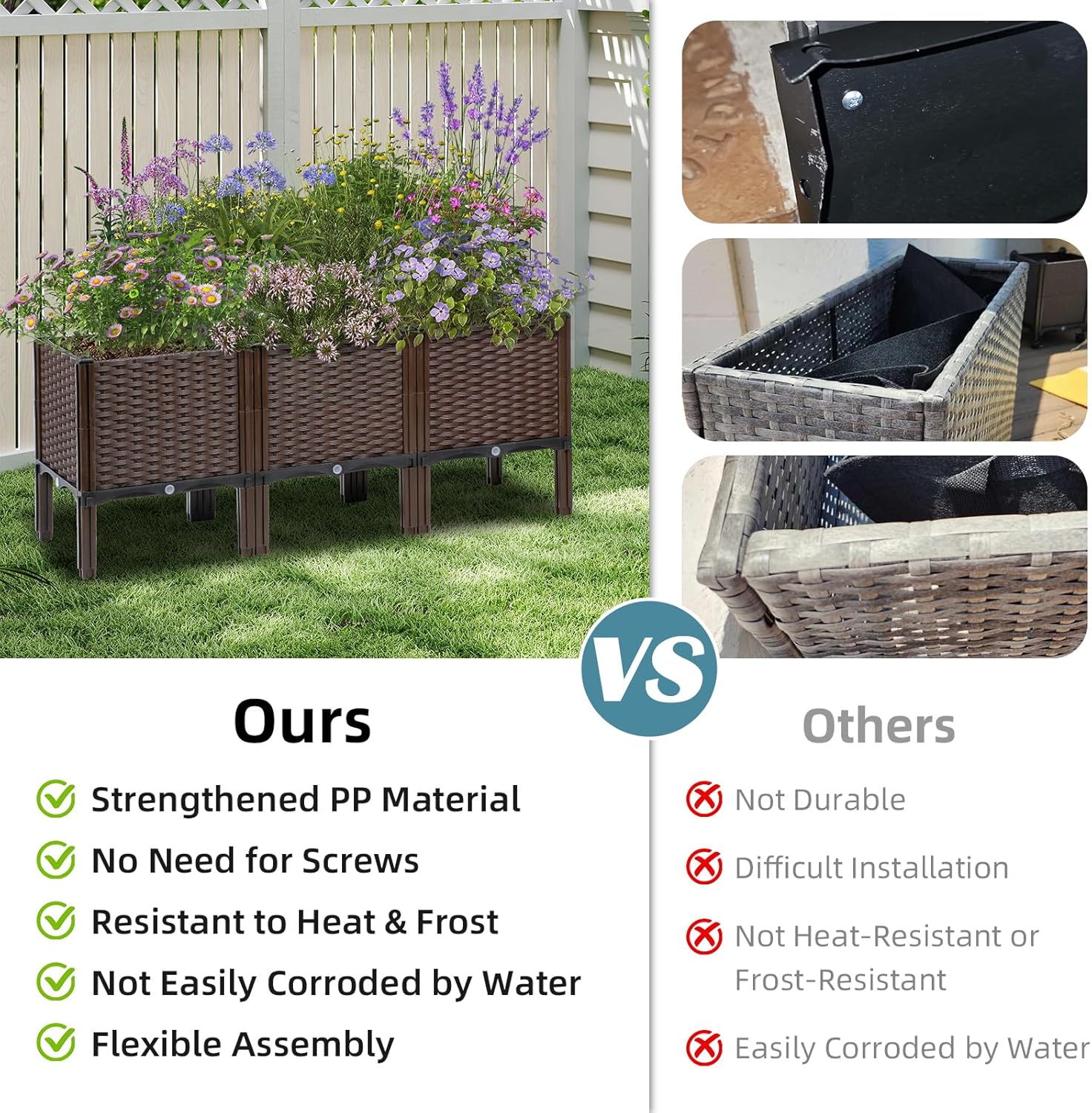 屋外ガーデニング用ラタン製プランター、ナチュラルカラー、自動 - Self Watering Planter のレビューと価格