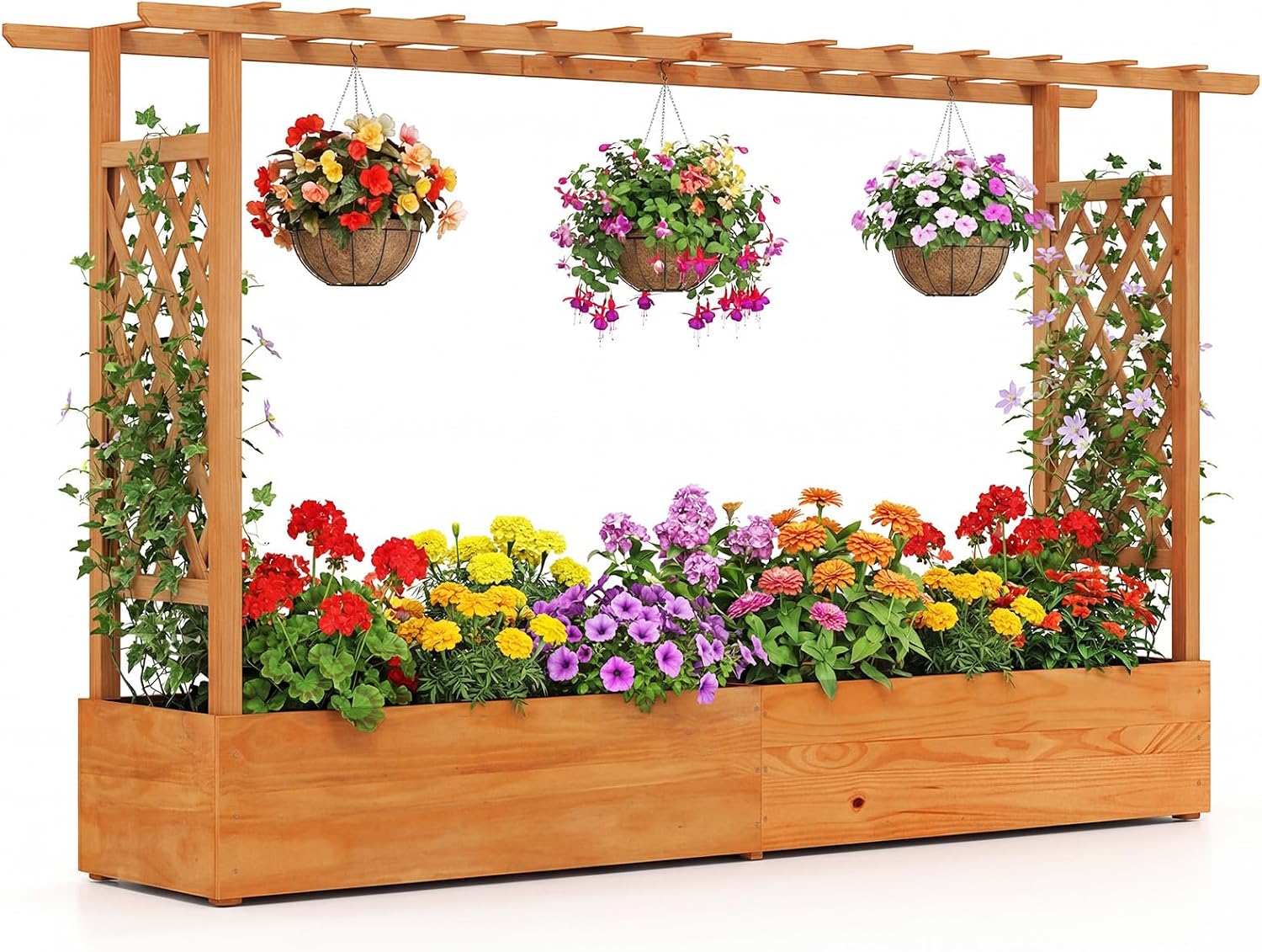 屋外パティオ用高床式菜園、プラスチック製、緑色、トレリス付き - Raised Garden Bed のレビューと価格